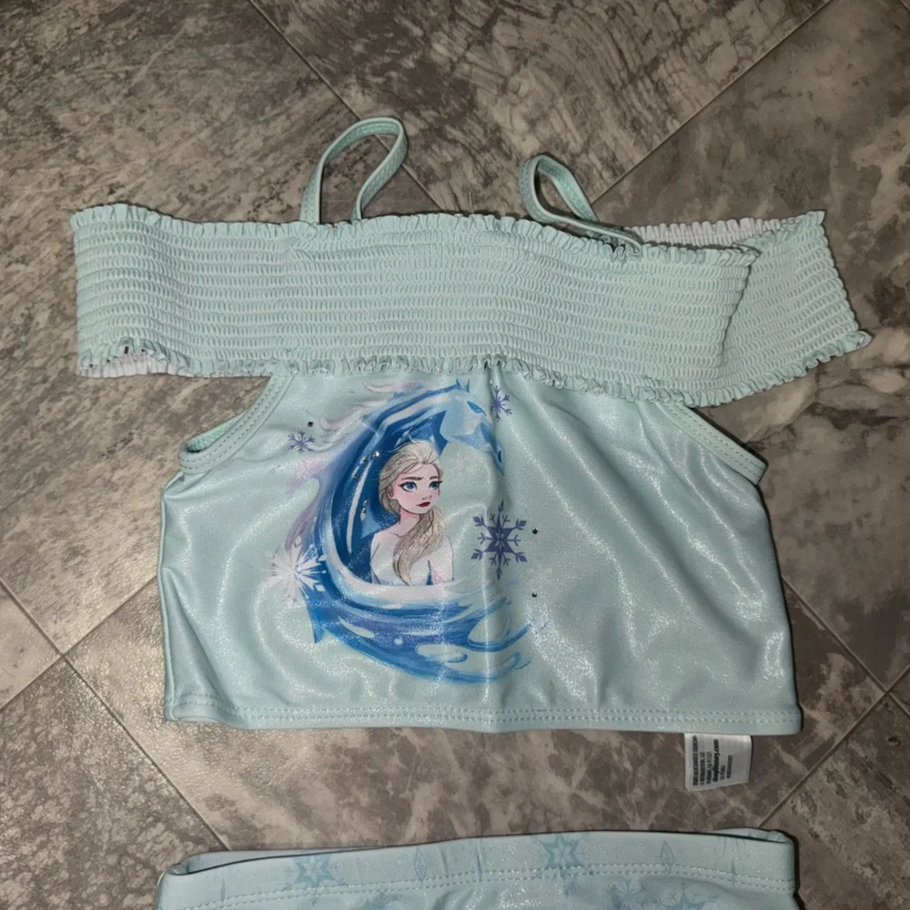 Disney Frozen Elsa Girls 2 Piece Swimsuit Tankini Blue Size 5/6